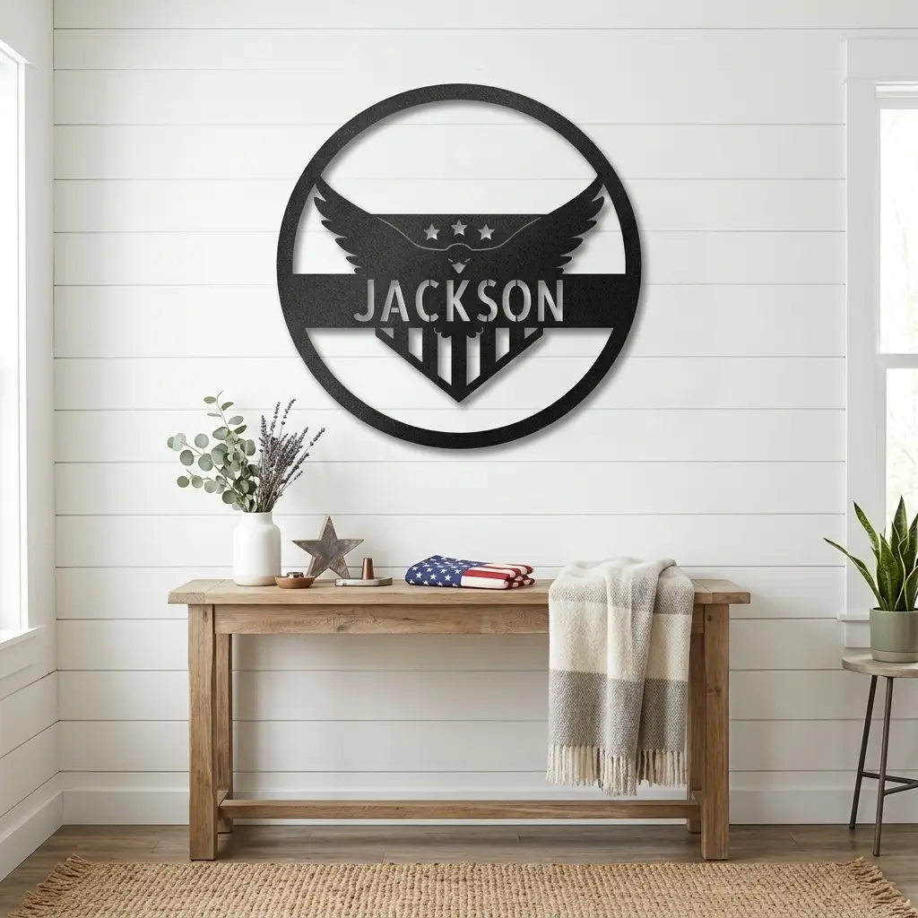Patriotic Eagle Monogram Personalized Indoor Outdoor Steel Wall Sign Art