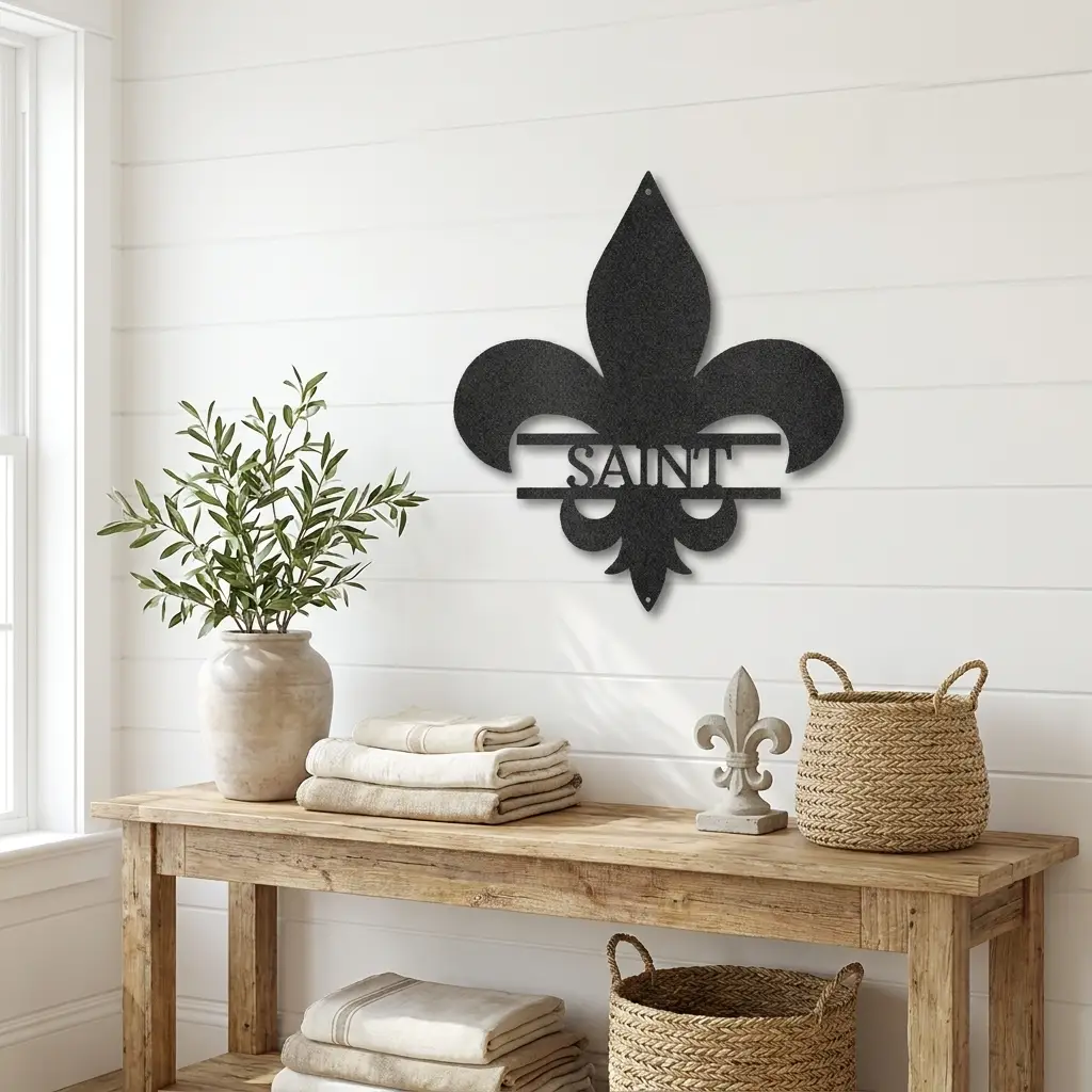 Personalized Fleur De Lis Metal Wall Art – Custom Name Sign – Louisiana Decor – Saints Inspired Wall Decor – Family Name Steel Sign
