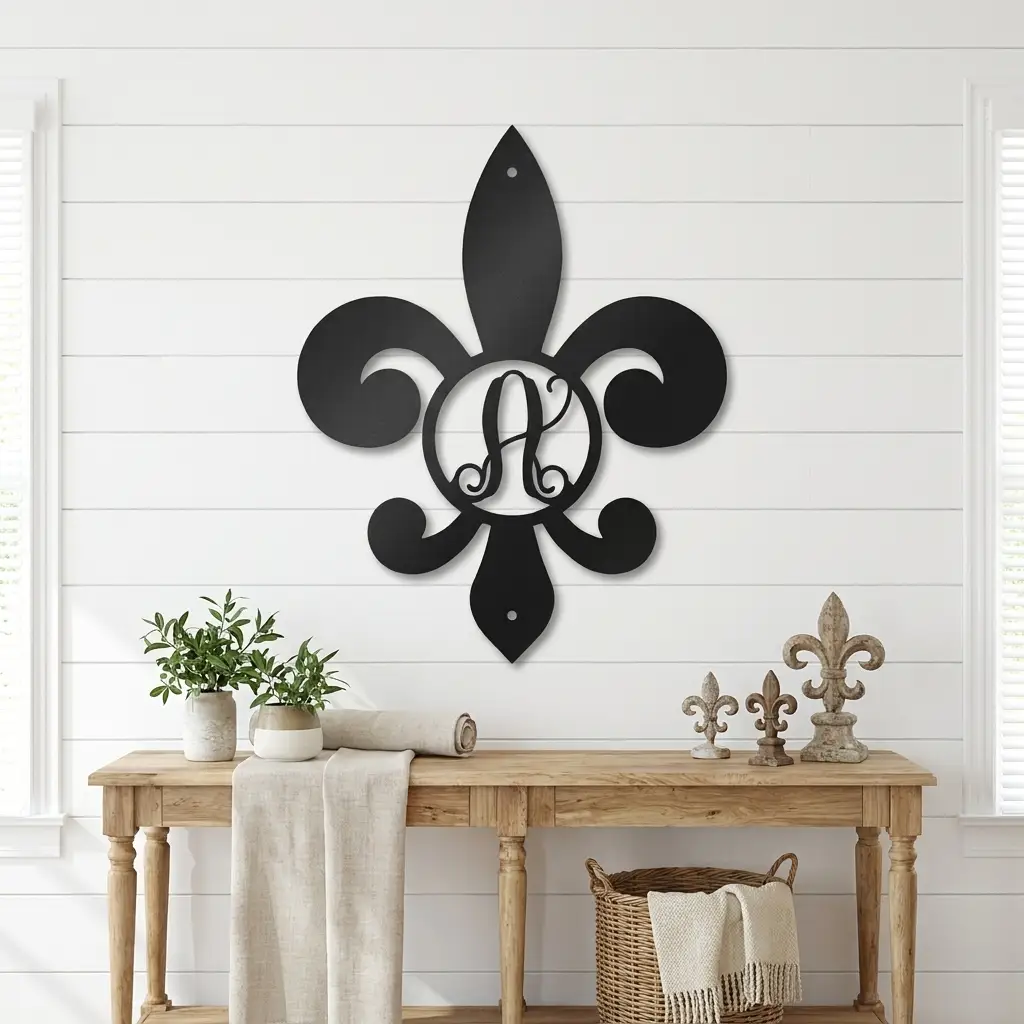 Fleur De Lis Personalized Initial Metal Art Wall Sign