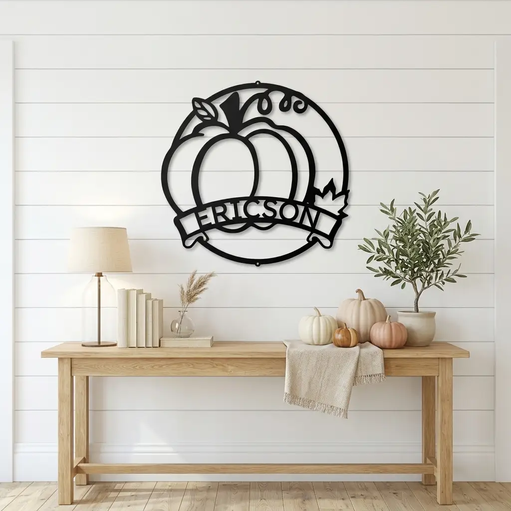 Personalized Pumpkin Metal Wall Art | Custom Family Name Fall Sign | Autumn Harvest Decor | Thanksgiving Wall Hanging | Housewarming Gift | Made in USA