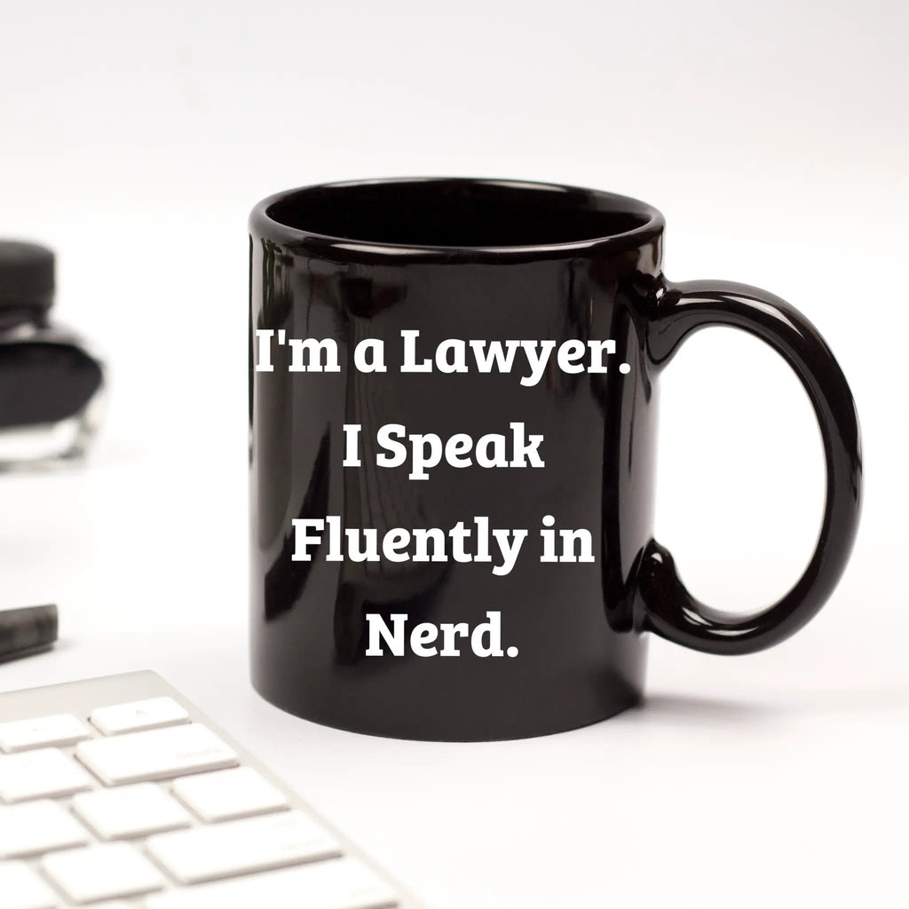 Funny Lawyer Mug -'I'm A Lawyer. I Speak Fluently In genius.' Black Coffee Mug - Mallard Moon