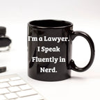 Funny Lawyer Mug -'I'm A Lawyer. I Speak Fluently In genius.' Black Coffee Mug - Mallard Moon