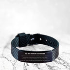 To My Bonus Daughter Gifts, Inspirational Bonus Daughter Black Glidelock Clasp Bracelet, Sentimental Birthday Christmas Unique Gifts For Bonus Daughter Behind you, all your memories, before you, all your dreams, around you, all who love you