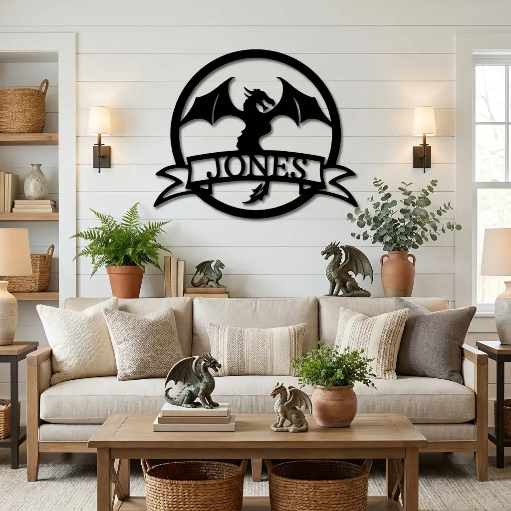 Personalized Dragon Metal Wall Art | Custom Dragon Name Sign | Fantasy Steel Wall Decor | Mythical Dragon Home Decoration | Made in USA