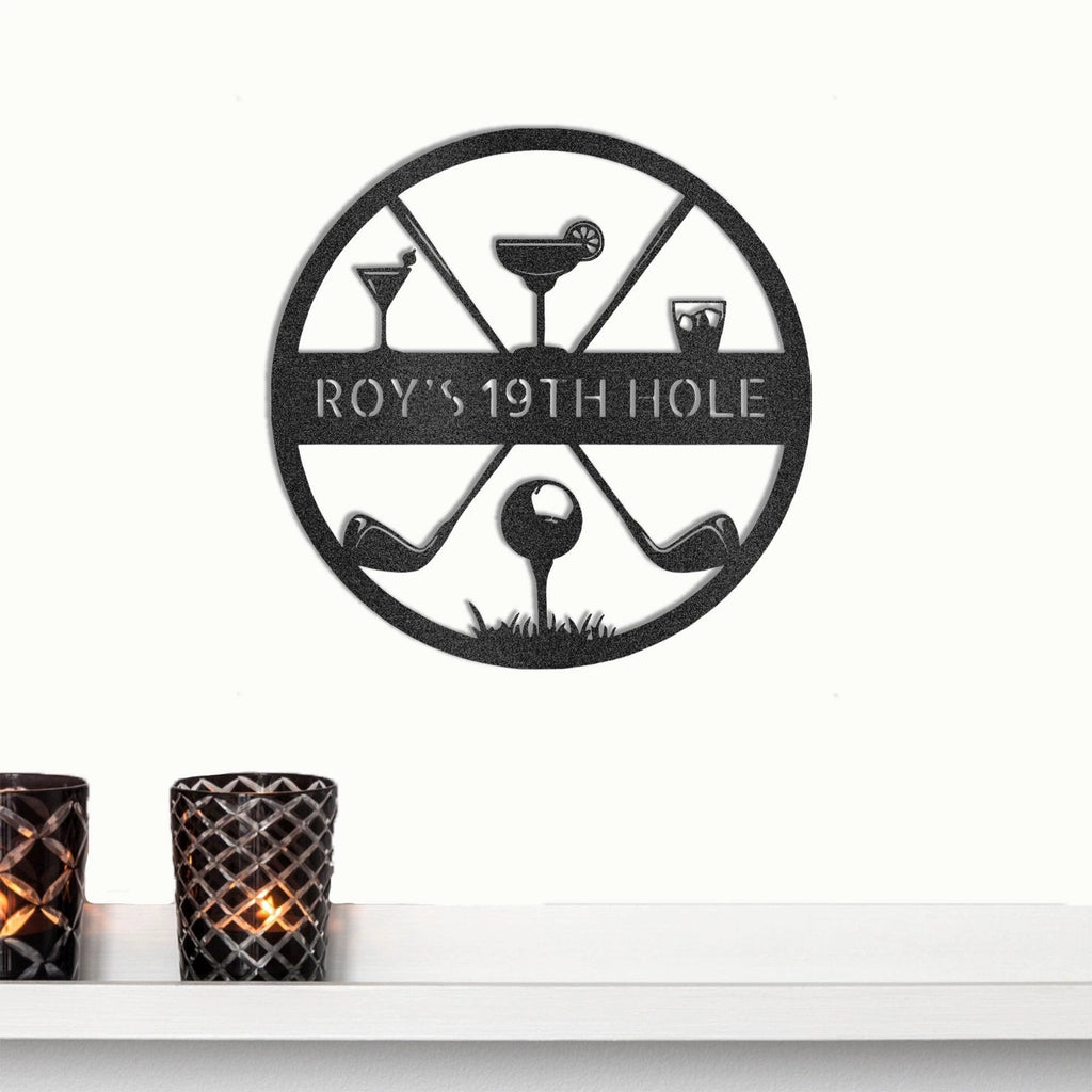 Golf 19th Hole Custom Name Metal Art Wall Sign