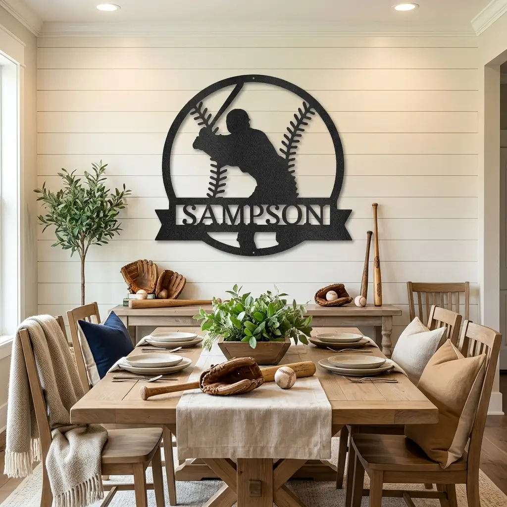 Baseball Player Custom Name Metal Art Wall Sign