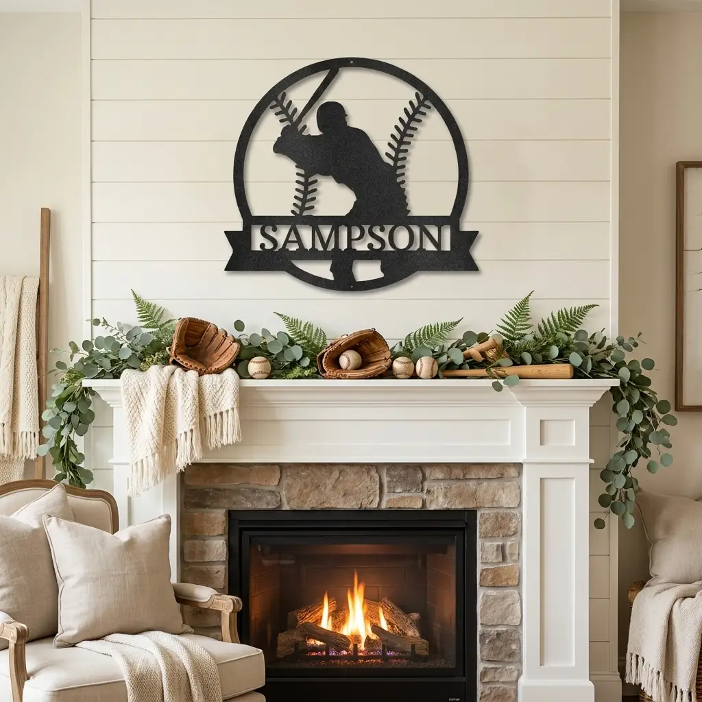 Baseball Player Custom Name Metal Art Wall Sign