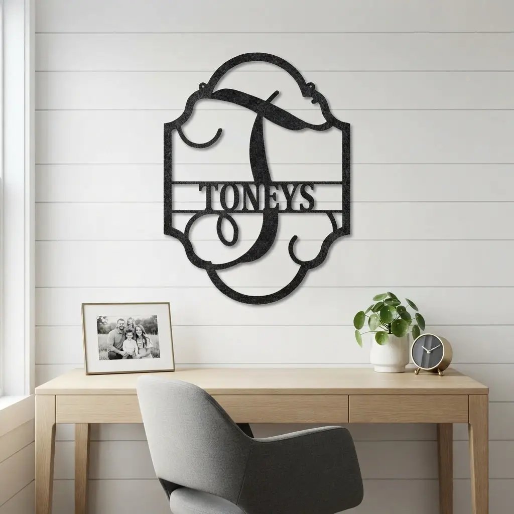Personalized Initial & Family Name Metal Wall Art | Custom Monogram Sign