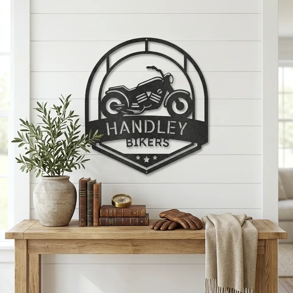 Motorcycle Metal Wall Art – Custom Biker Garage Sign, Personalized Motorcycle Decor, Rider Gift for Dad, Husband or Biker