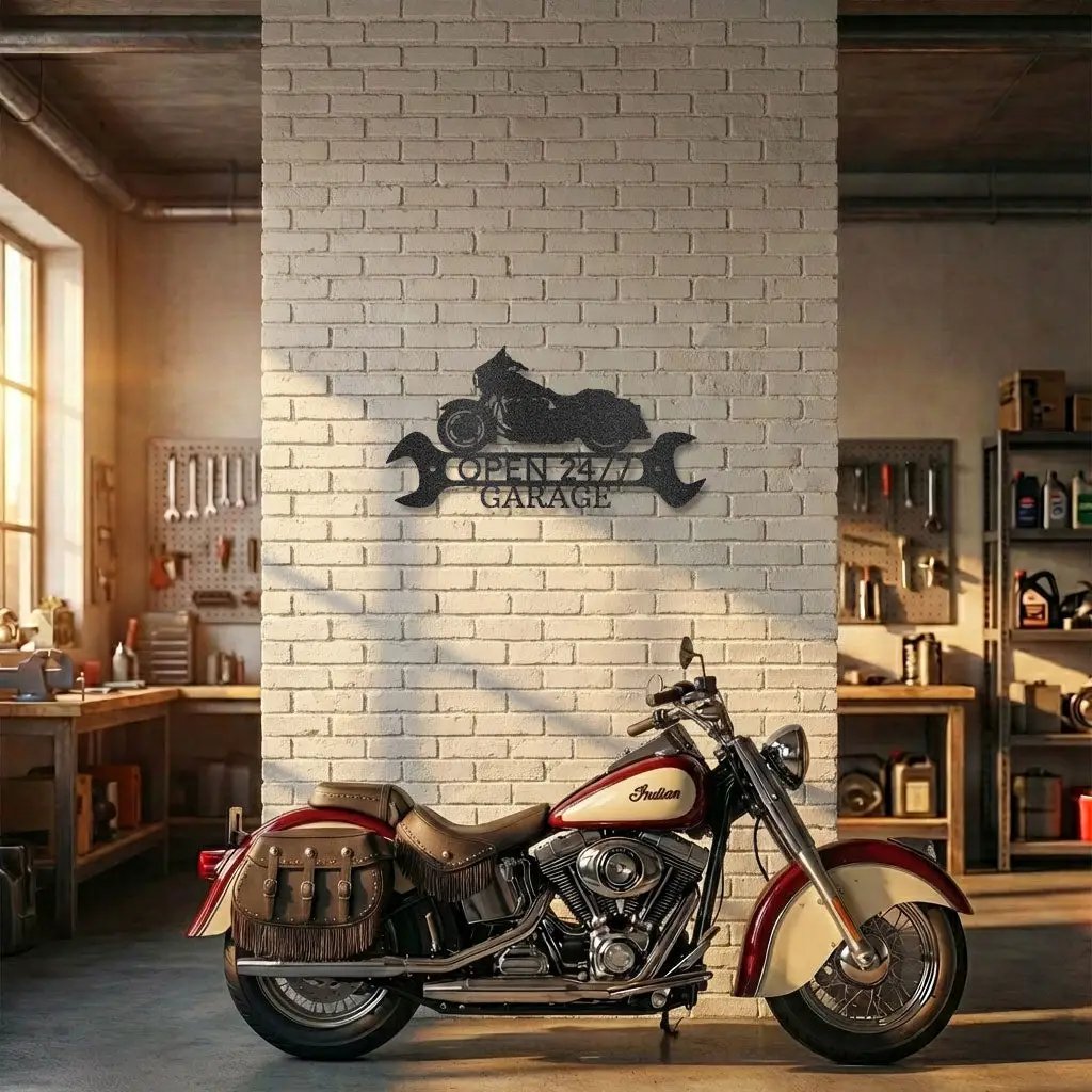 Personalized Motorcycle Garage Metal Sign – Biker Gift – Custom Name Metal Sign – Man Cave Decor – Garage Sign