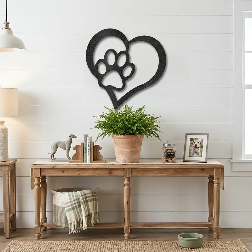 Heart & Paw Metal Wall Art | Pet Lover Metal Sign | Dog & Cat Memorial Decor | Made in USA