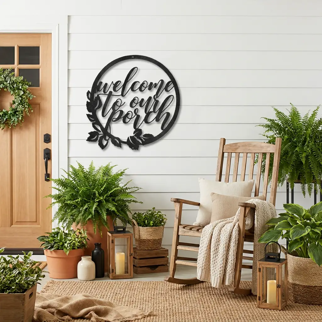 Welcome to Our Porch Indoor Outdoor Steel Wall Sign