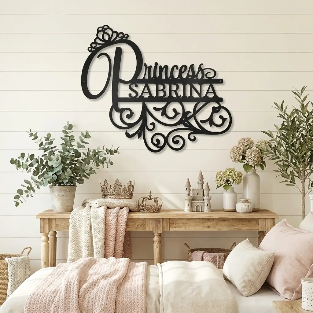 Personalized Princess Name Metal Wall Art | Custom Princess Bedroom Sign | Girls Room Decor | Crown Name Sign | Made in USA