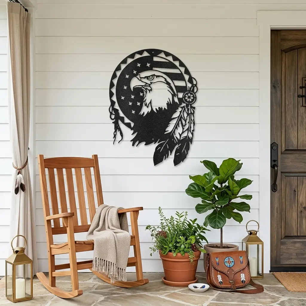 Bald Eagle Patriotic Native American Metal Art Wall Sign