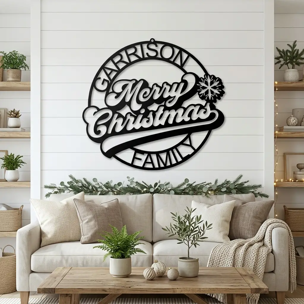 Personalized Merry Christmas Metal Sign | Custom Family Name Christmas Wall Decor | Holiday Metal Wall Art | Christmas Porch Sign | Made in USA