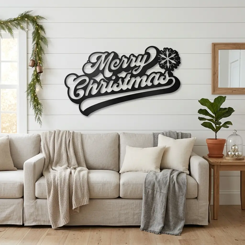 Merry Christmas Metal Sign | Holiday Metal Wall Art | Christmas Wall Decor | Farmhouse Christmas Decoration | Indoor & Outdoor | Made in USA