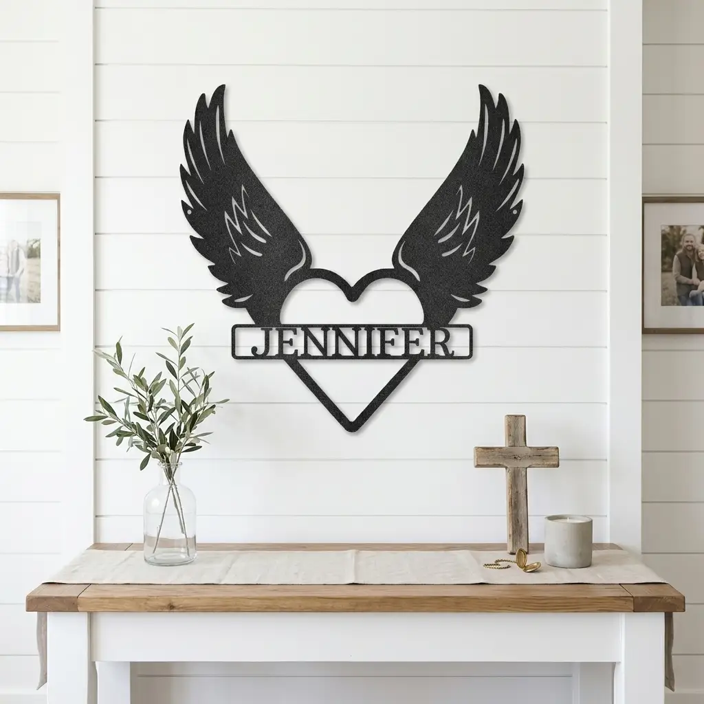 Personalized Angel Wings Memorial Metal Wall Art – Custom Name Remembrance Sign – Sympathy Gift – In Loving Memory Decor – Bereavement Gift