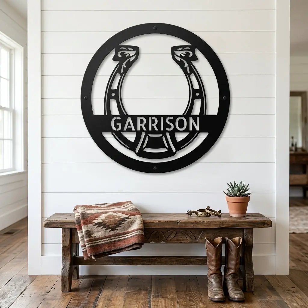 Horseshoe Monogram Personalized Indoor Outdoor Steel Wall Sign Art