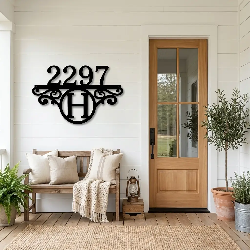 Initial Address Monogram Personalized Indoor Outdoor Steel Wall Sign Art