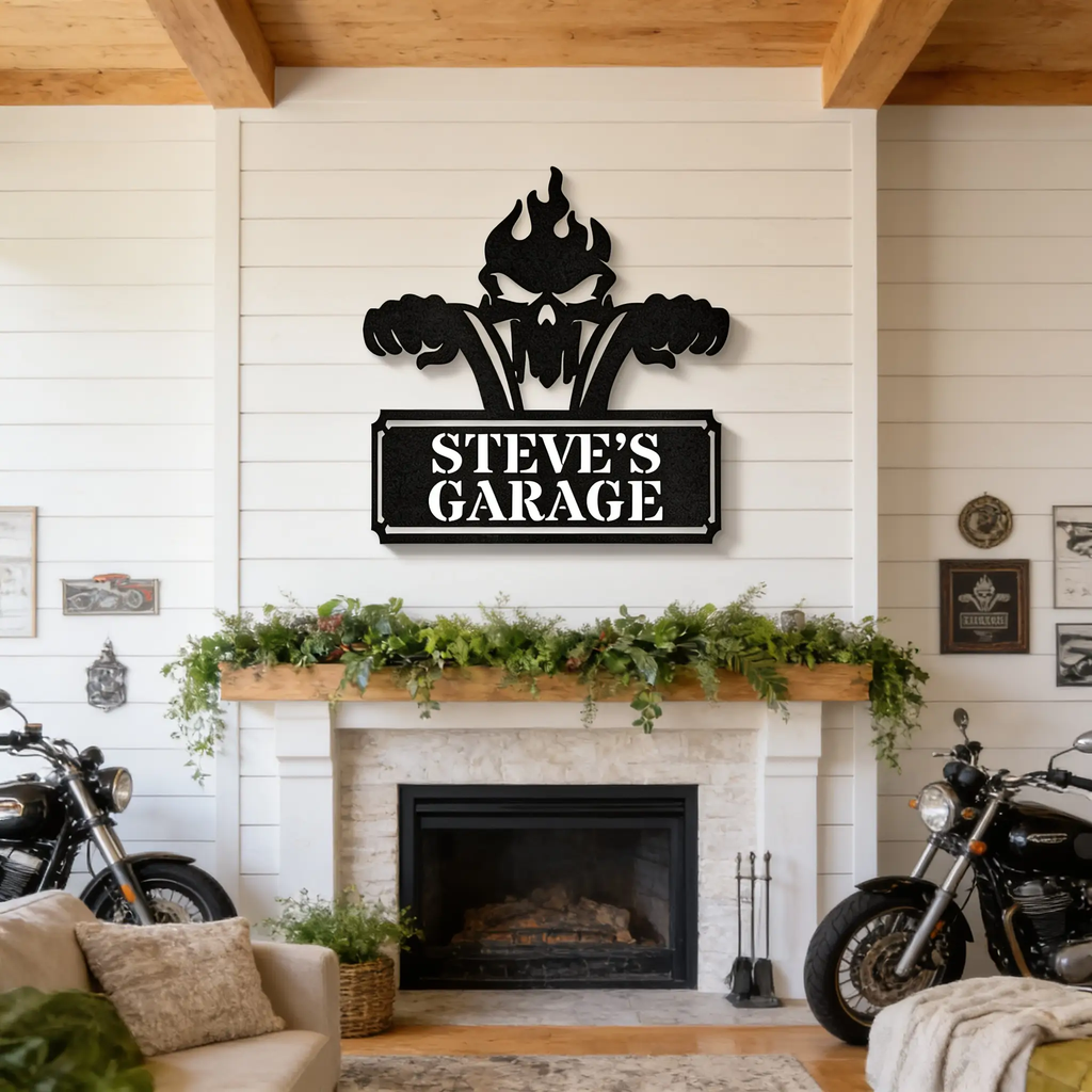 Personalized Motorcycle Biker Metal Wall Art | Custom Garage Name Sign