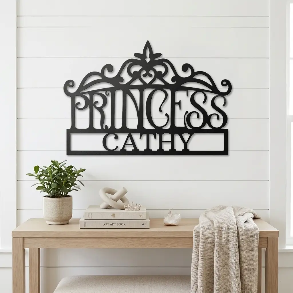 Personalized Princess Crown Metal Wall Art | Custom Princess Name Sign | Princess Bedroom Decor | Girls Room Metal Sign | Made in USA