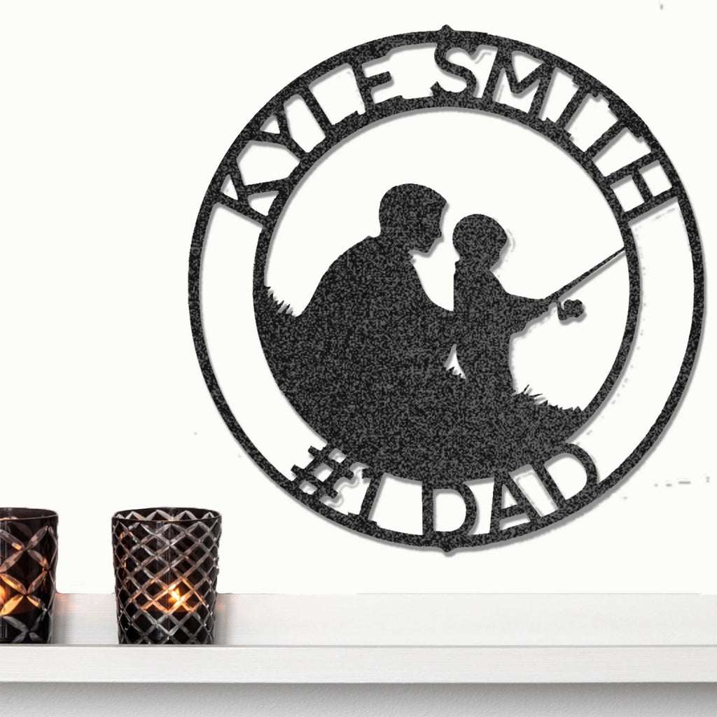 Father and Son Fishing Personalized Metal Wall Art Sign