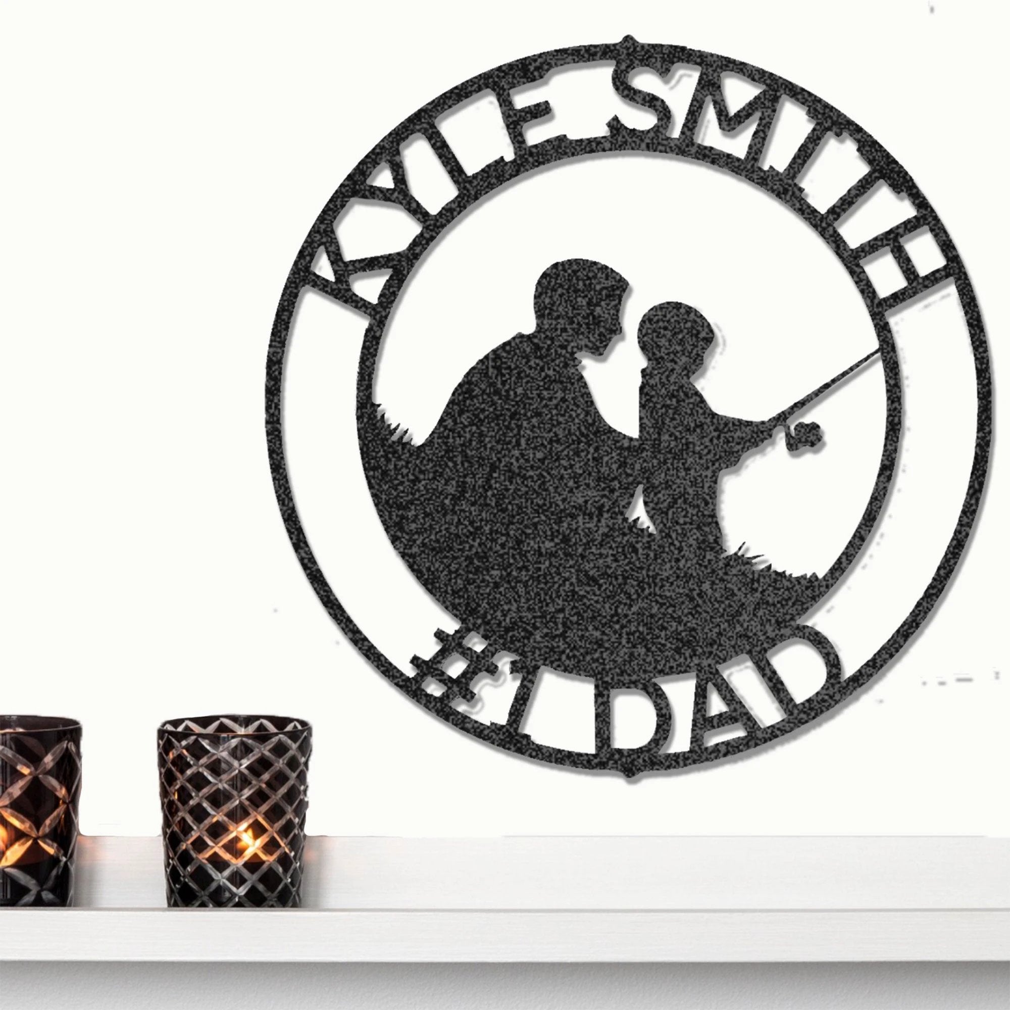 Father and Son Fishing Personalized Metal Wall Art Sign