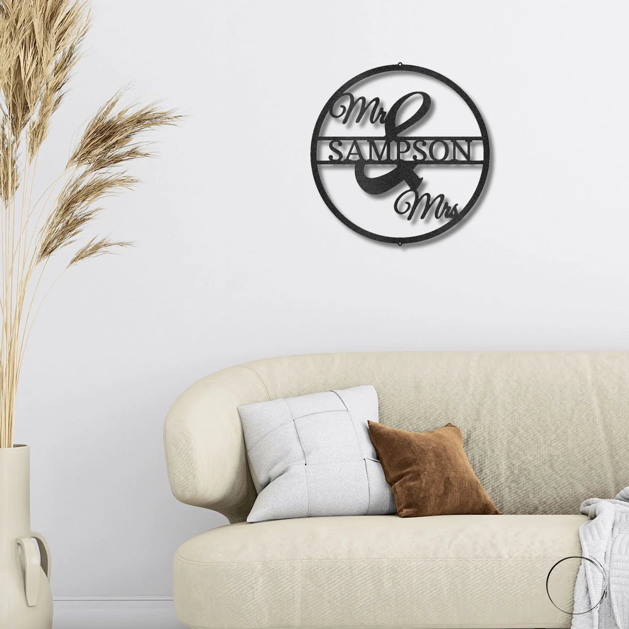 Mr and Mrs Circle Custom Name Steel Wall Sign