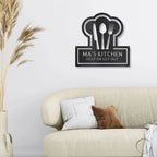 Personalized Kitchen Art - Laser-Cut Metal Wall Sign with Chef Hat Design