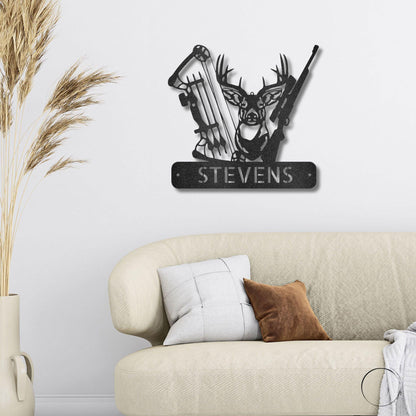 Deer Hunter - Bow Hunting Personalized Name Metal Art Wall Sign - Mallard Moon Gift Shop