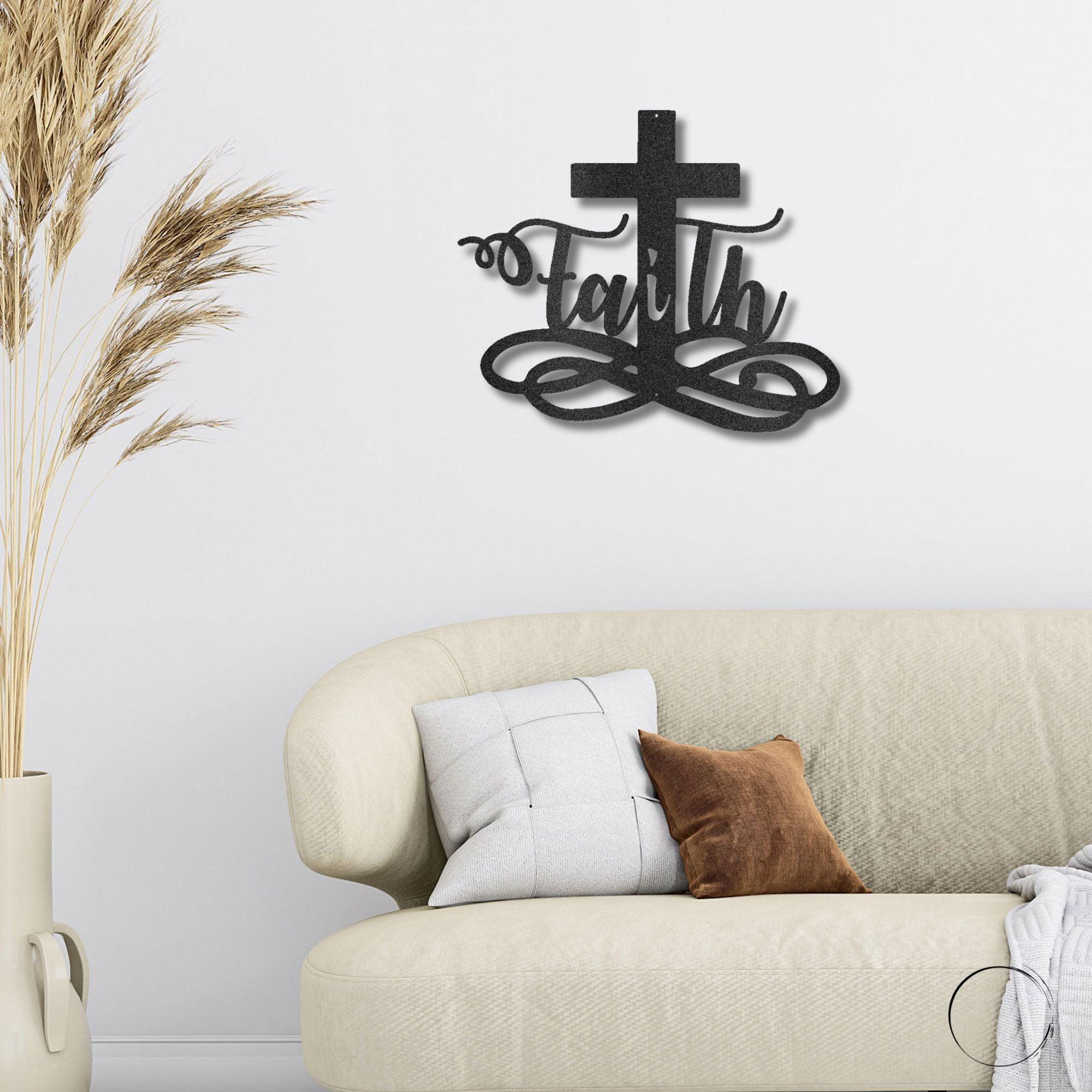 Faith Cross Metal Wall Art Spiritual Home Decor - Mallard Moon Gift Shop
