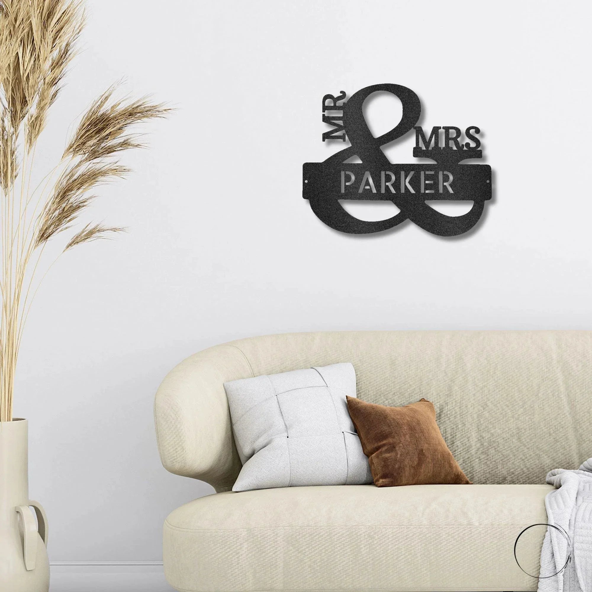 Couples Mr. and Mrs. Custom Name Monogram Indoor Outdoor Steel Wall Sign