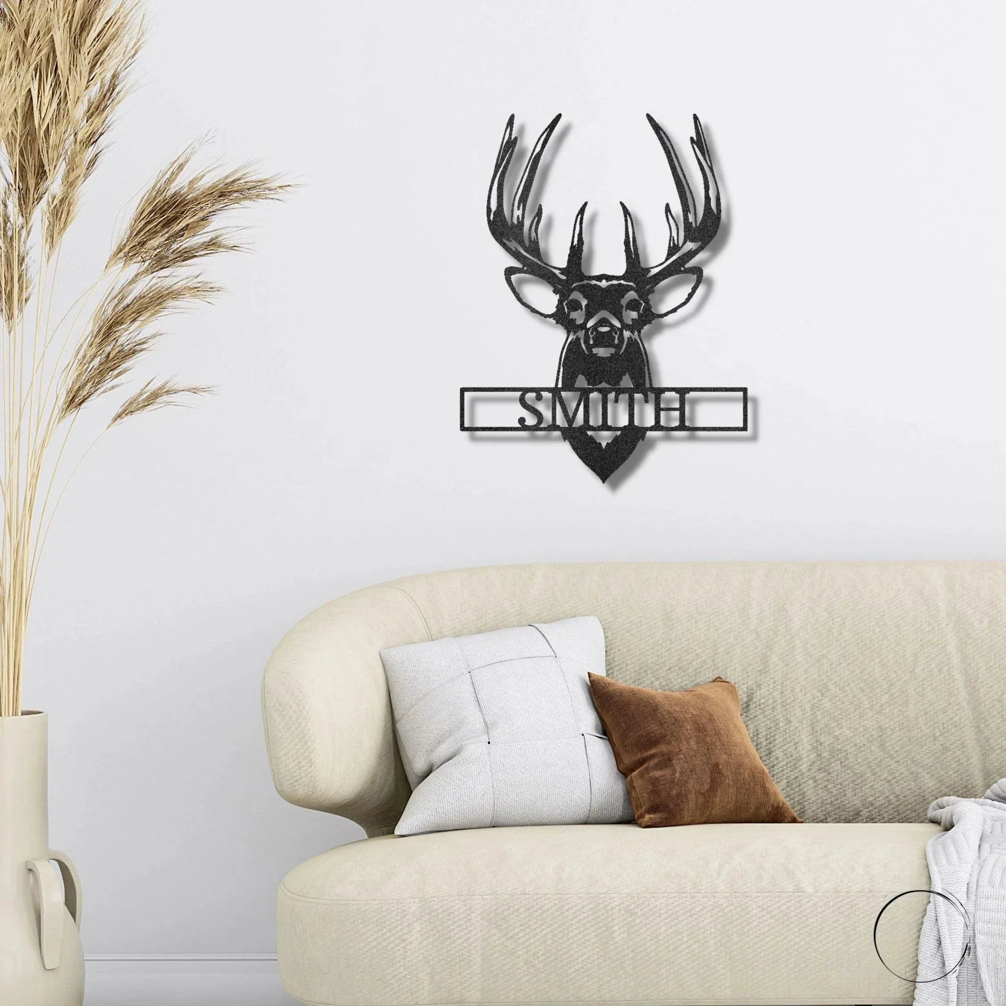Deer Buck Head Mount Monogram Personalized Name Metal Art Wall Sign