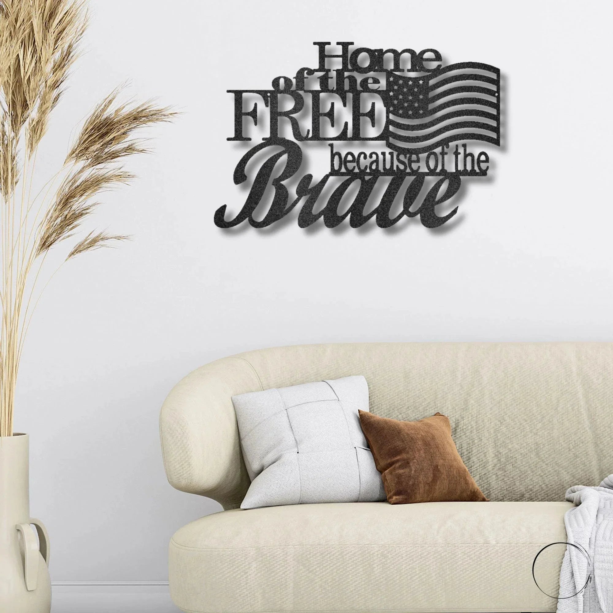 Home of the Free Because of the Brave Metal Wall Art – Patriotic American Flag Sign – Handmade Steel Indoor/Outdoor Décor (5 Sizes, 5 Colors)