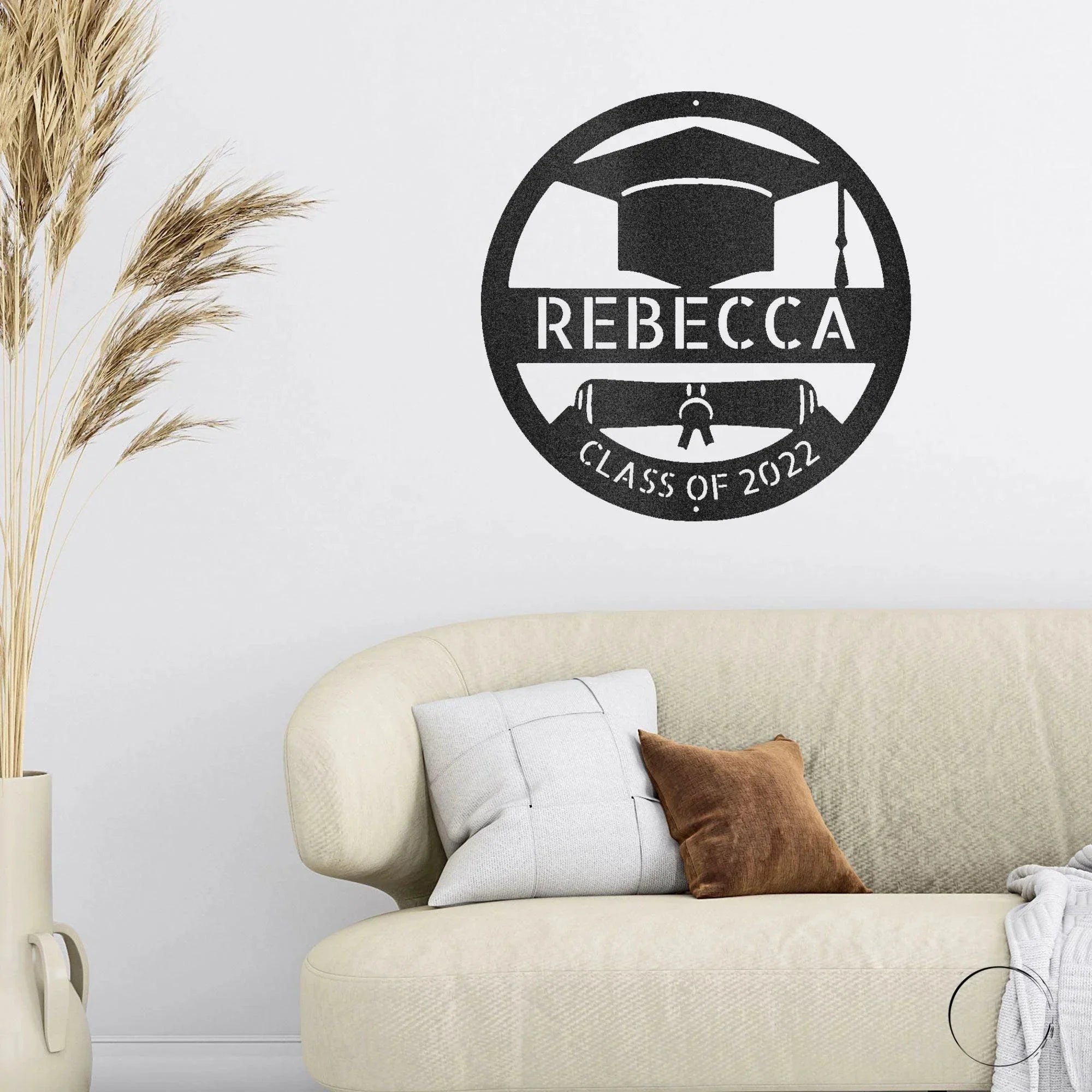 Graduation Cap and Diploma Custom Name Metal Art Wall Sign