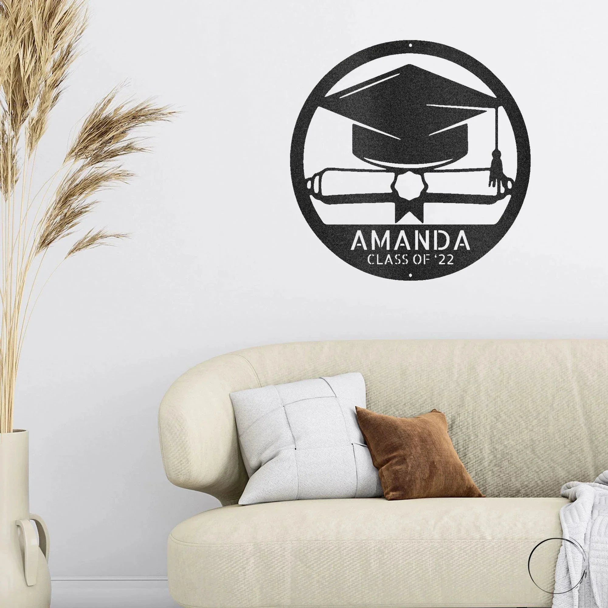 Graduation Cap and Diploma Custom Name Metal Art Wall Sign