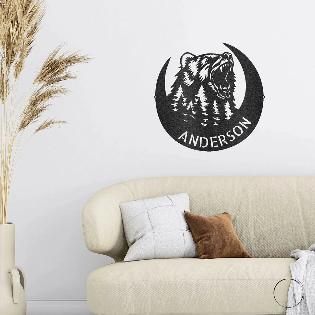 Roaring Bear Custom Name Indoor Outdoor Steel Wall Sign