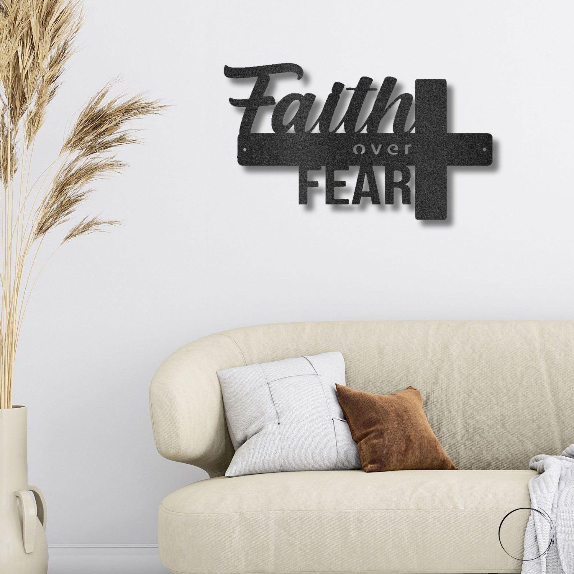 Faith Over Fear Christian Cross Metal Wall Art - Mallard Moon Gift Shop