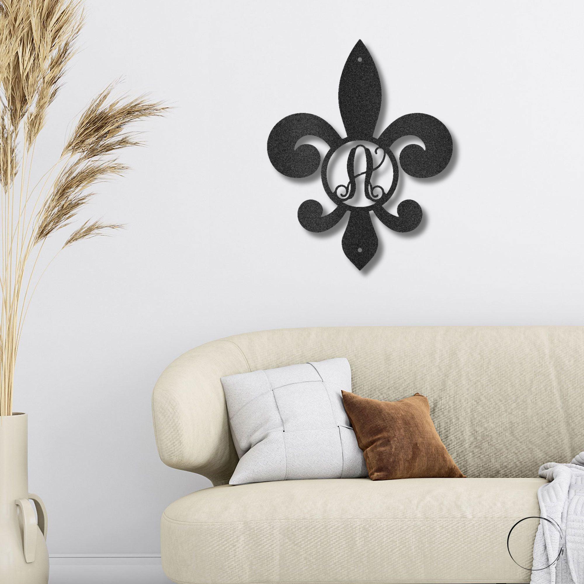 Fleur De Lis Personalized Initial Metal Art Wall Sign - Mallard Moon Gift Shop