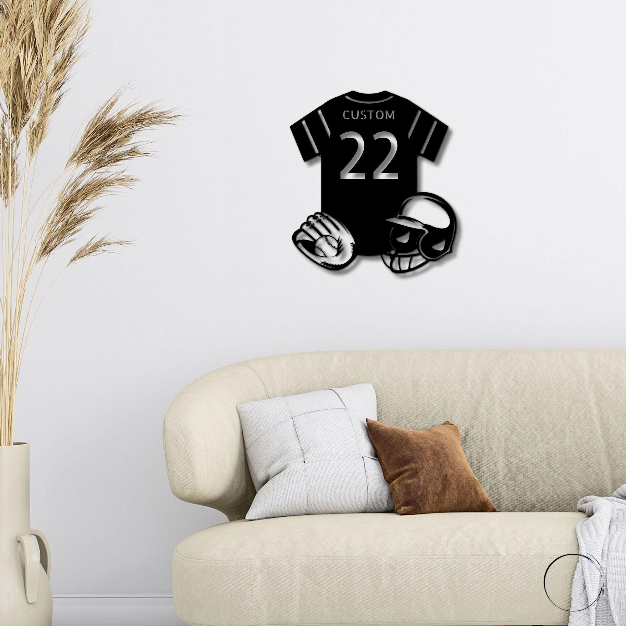 Baseball Gear Custom Name and Jersey Number Metal Wall Sign - Mallard Moon Gift Shop