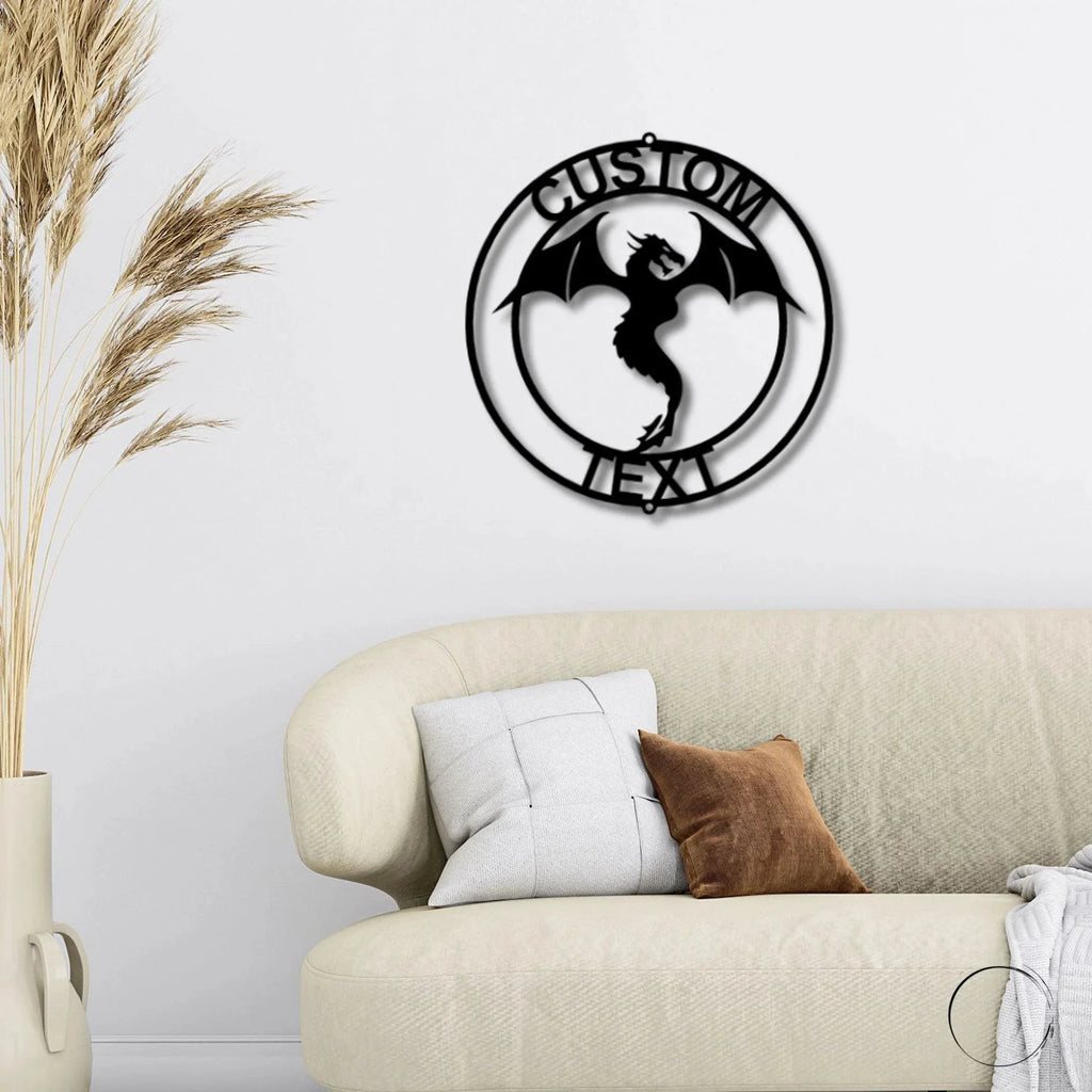Dragon Ring Monogram Personalized Name Indoor Outdoor Steel Wall Sign Metal Art