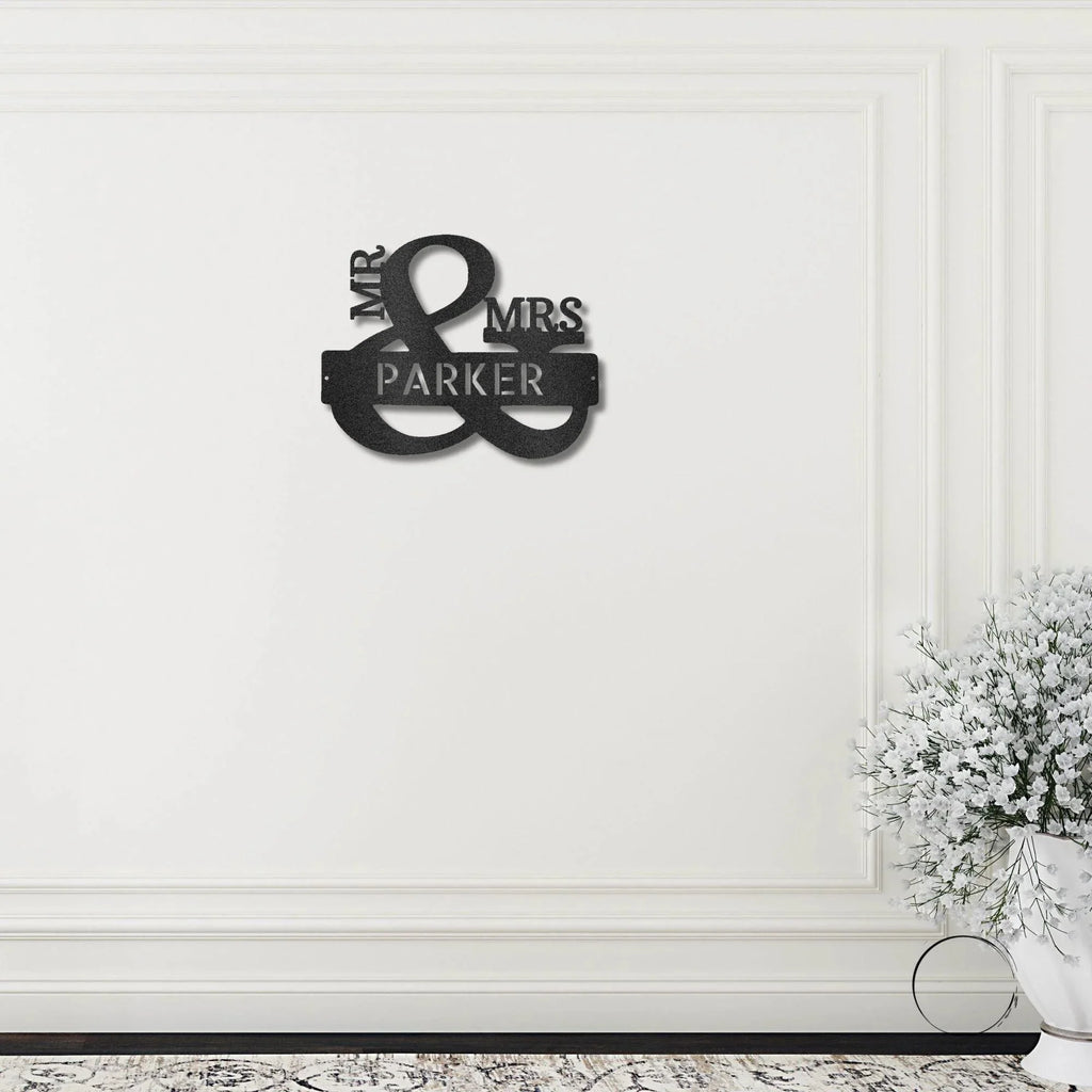 Couples Mr. and Mrs. Custom Name Monogram Indoor Outdoor Steel Wall Sign