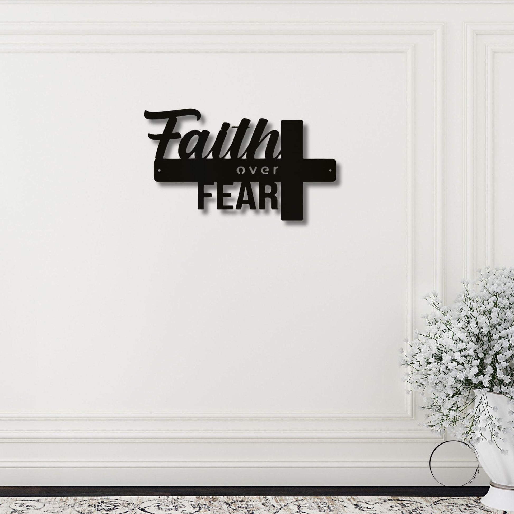 Faith Over Fear Christian Cross Metal Wall Art - Mallard Moon Gift Shop