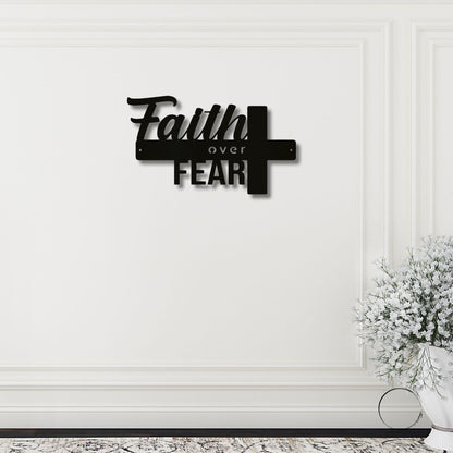 Faith Over Fear Christian Cross Metal Wall Art - Mallard Moon Gift Shop