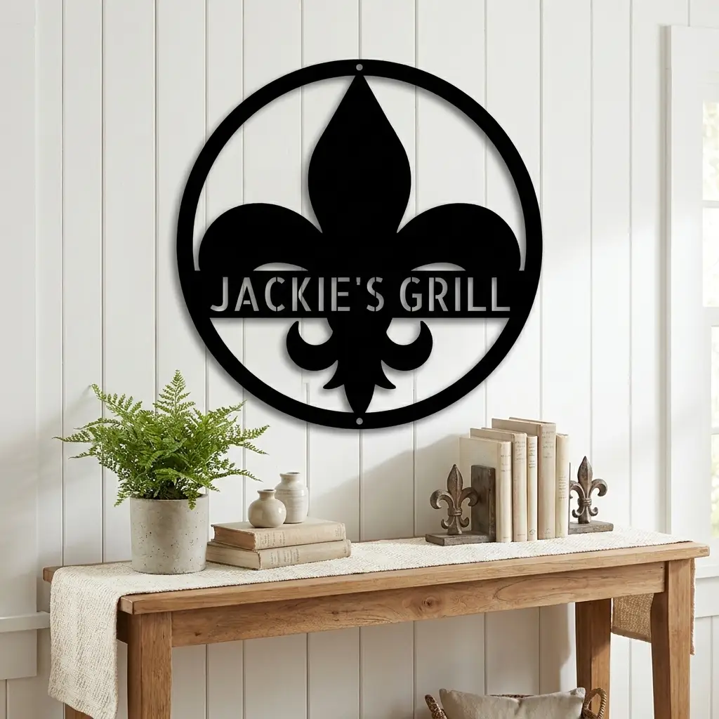 Personalized Fleur de Lis Metal Wall Art | Custom Name Metal Sign | French Country Decor | Family Name Sign | Made in USA