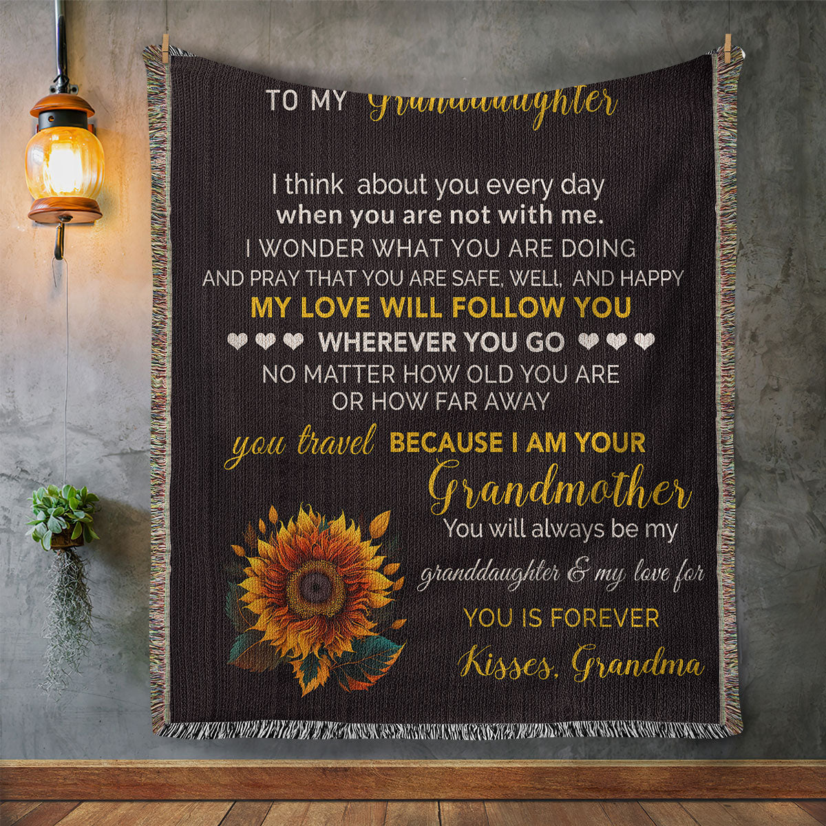 To My Granddaughter My Love Will Follow You Personalized Heirloom Woven Blanket