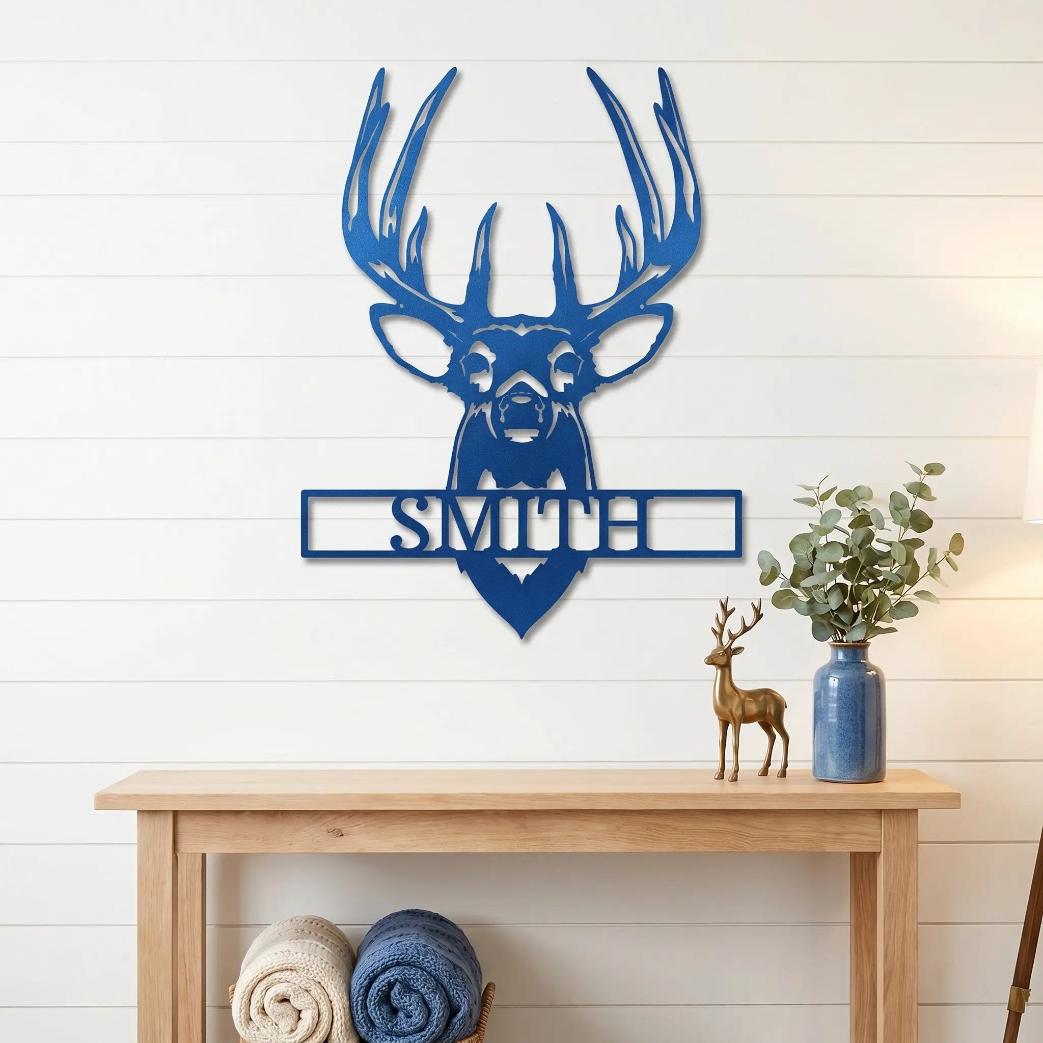 Personalized Deer Head Metal Wall Art Custom Family Name Sign Buck Antler Decor Rustic Cabin Farmhouse Wall Hanging Hunting Gift Idea