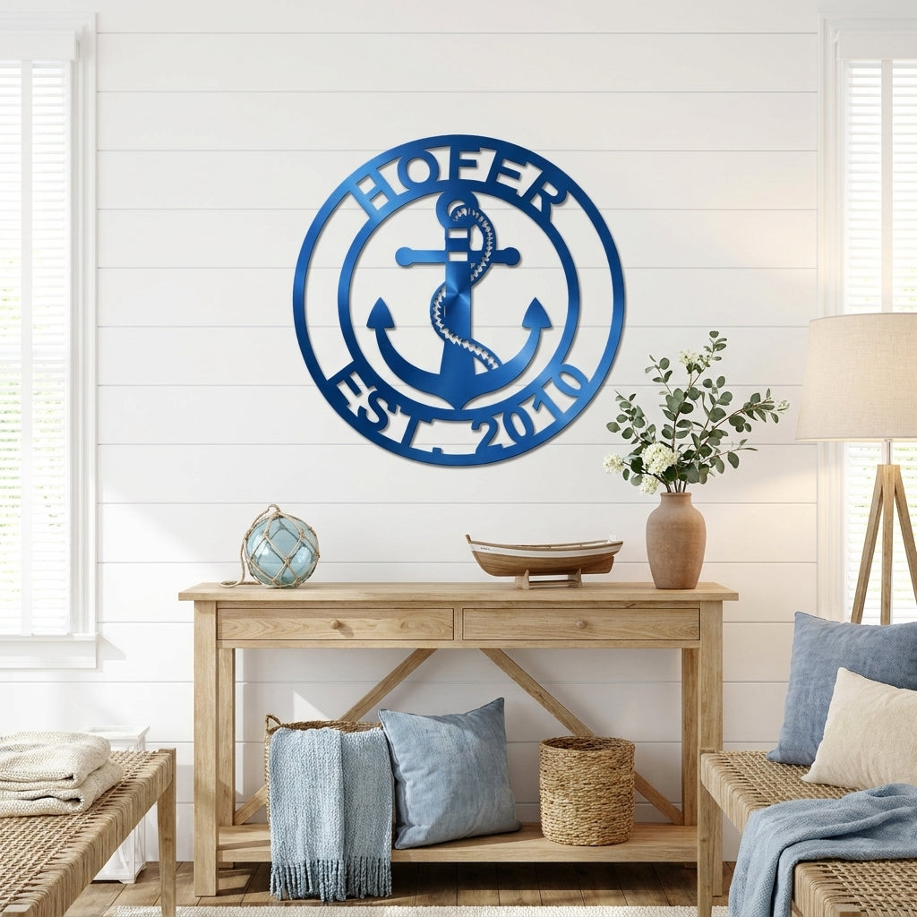 Personalized Anchor Metal Wall Art, Custom Family Name Sign, Nautical Wall Decor