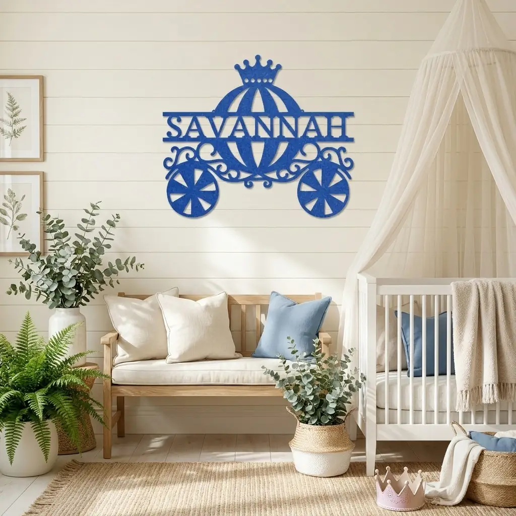 Personalized Fairytale Carriage Metal Wall Art | Custom Name Princess Carriage Sign | Girls Bedroom Decor | Whimsical Metal Wall Art | Made in USA