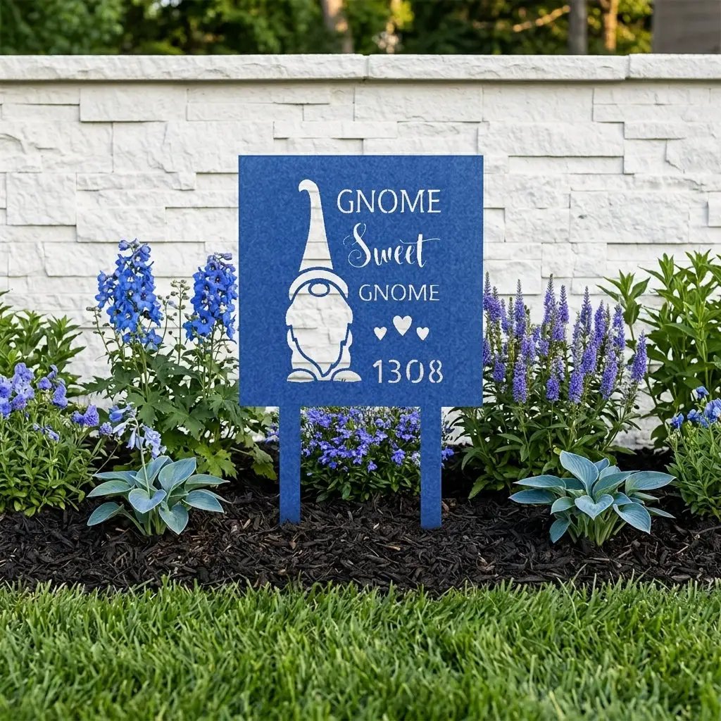 Personalized Gnome Sweet Gnome Address Sign | Custom Metal House Number Sign | Gnome Welcome Wall Decor | Outdoor Address Plaque | Made in USA